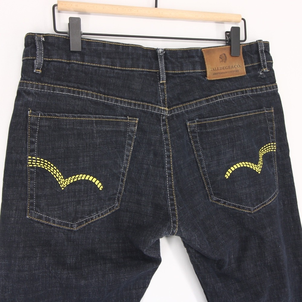 Talldege And Co Jeans Mens 32 Blue Raw Dark Wash Straight Leg Made In Italy - Picture 4 of 12
